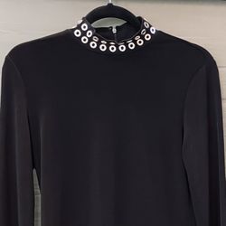 Carmen Marc Valvo Long Sleeve Black Dress Sz 6 w/Silver Accents