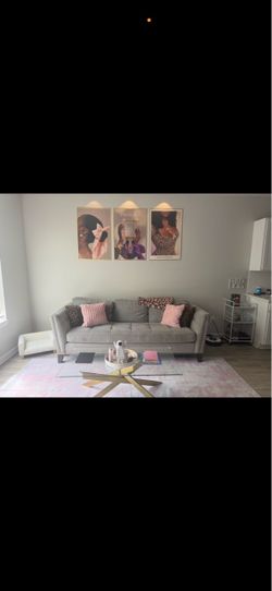Gray Upholstered 3-Seat Sofa