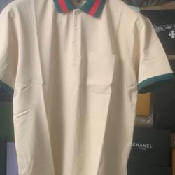 GG Polo Shirt Beige Cream Colored Men’s Large Green Red Green Web Collar