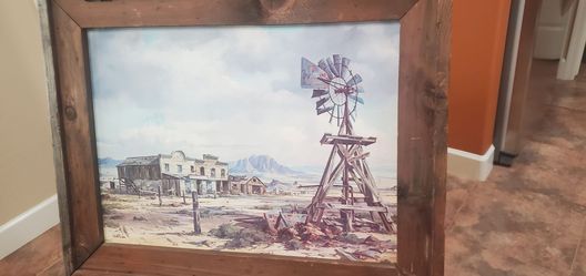 Albert gmuer "ghost town of the old west gold point nevada 1890 w/frame western art
