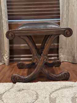 Wood bench with leather seat - 24 inches wide and 19 inches high