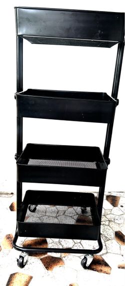 Black metal 4-tier rolling cart