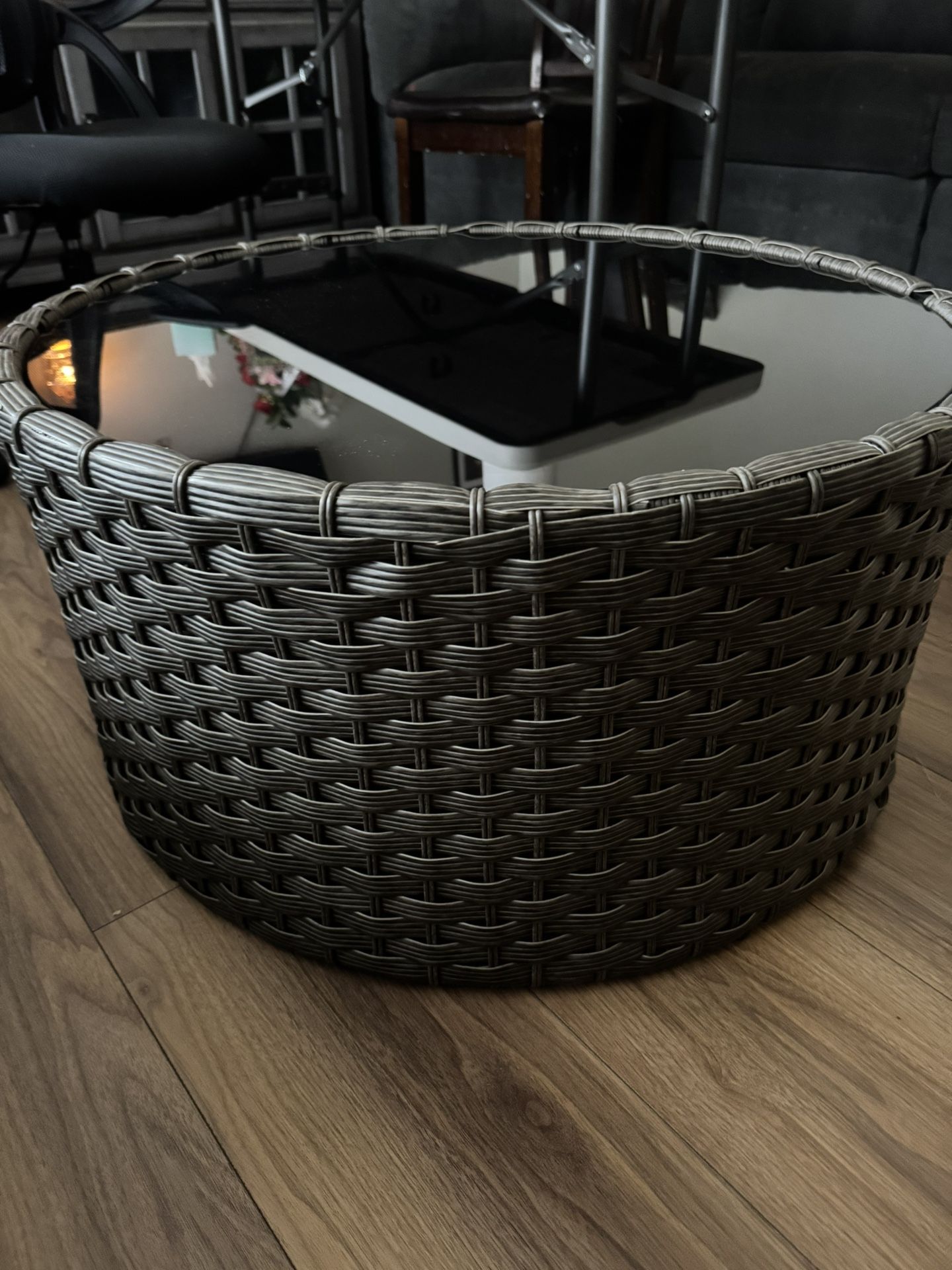 Round Wicker Glass Top Coffee Table
