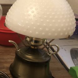 Vintage Lamp With Milk Glass Hobnail Shade