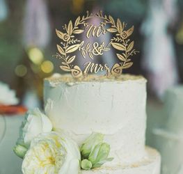 Mr. & Mrs. Wedding/Engagement Cake Topper - Gold or Silver Painted