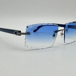 CARTIER C DECOR BLUE WOOD GUNMETAL DIAMOND CUT SUNGLASSES NEW 100% GENUINE $4035