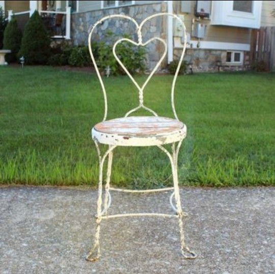 Distressed Ice Cream Parlor Chair w/ Heart Shaped Back, DIY Planter or Plant Stand