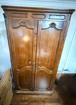 French Provincial Wood Armoire Wardrobe Cabinet