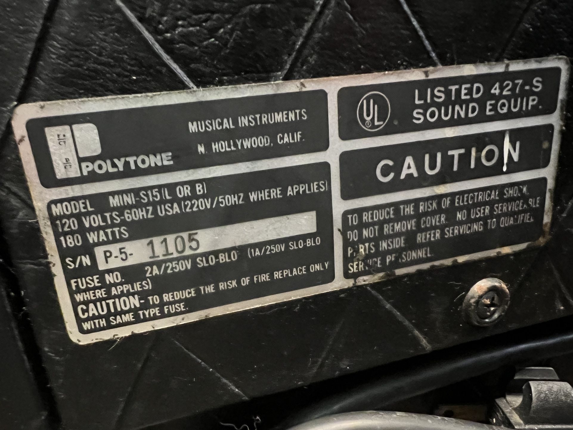 Vintage Polytone Mini-Studio S15B 110 Watt 1x15 Electric Bass Amp