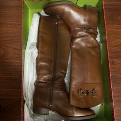 Brown Leather Tory Burch Nadine Riding Boots, Size 8