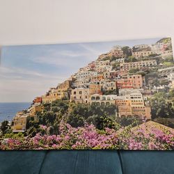 Large Mediterranean Coastal Village Wall Art – Spanish Harbor Scene