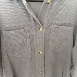 Oversized Gray Corduroy Button Up Jacket/shirt- Trending Off The Shoulder 