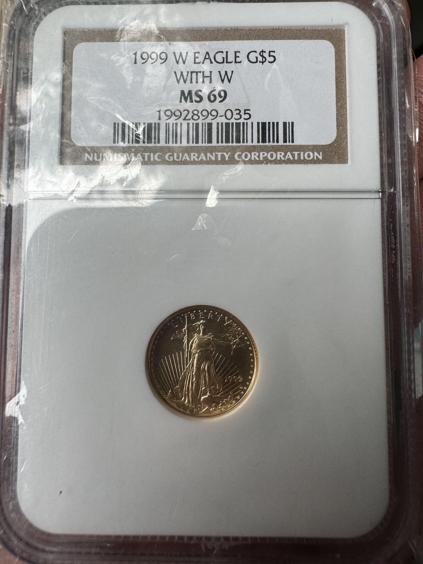 1999 W Gold 5 Dollar Coin With W