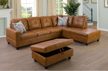 Carmel leather sectional couch and ottoman
