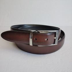 Geoffrey Beene Men's Reversible Leather Belt Black Brown Silver Buckle - 44