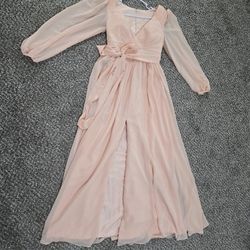 Blush Chiffon Dress with V-Neck and Slit (Never Before Used)