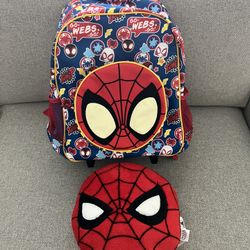 Kids Toddler Spider Man Travel Luggage Backpack & Pillow