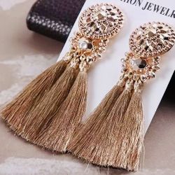 GOLD DANGLE DROP TASSEL FRINGE STATEMENT EARRINGS