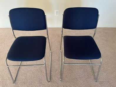 Fabric Foam Stackable Steel Chairs Blue Color