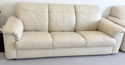 Cream Leather Sofa - Make an offer