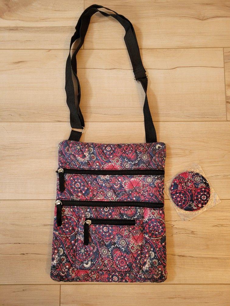 Haband Quilted Crossbody Bag w/ Matching Pocket Mirror