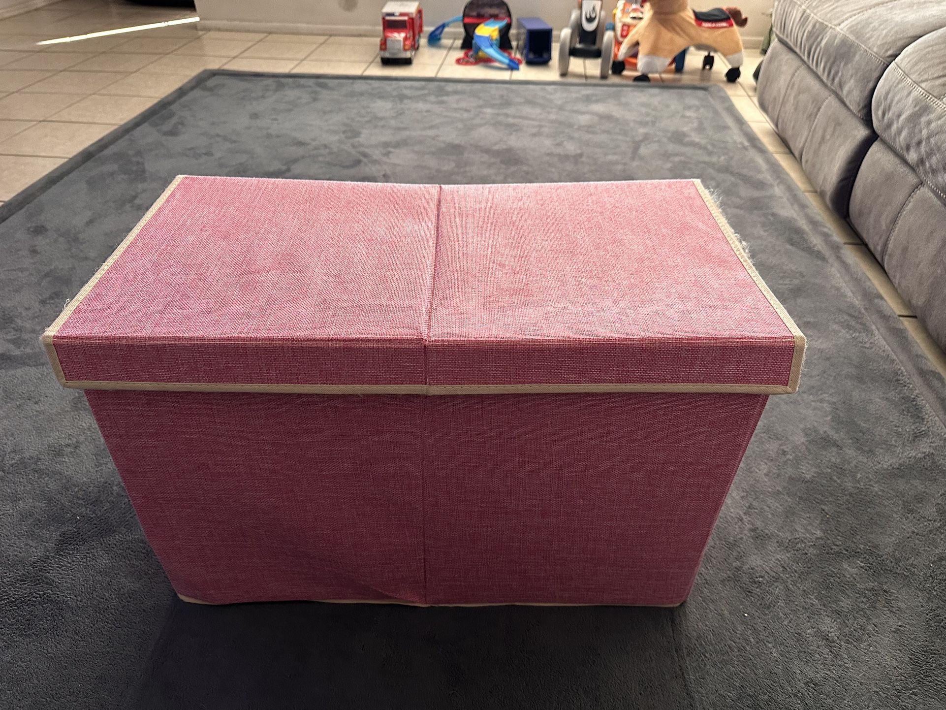 Toy Box Cloth Collapsible with Lid Pink