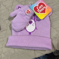Care Bears beanie hat and matching mitten set