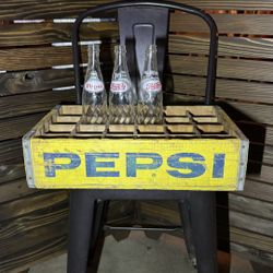 Pepsi Wood Crate With 3 Bottles 