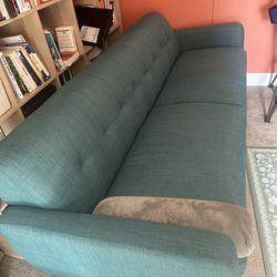 Sofa Mint Green Linen Fabric Upholstered — For Sale