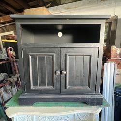Vintage Old Solid Wood Storage Cabinet / Black TV Stand