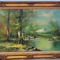 ANTIQUE OIL ON CANVAS PAINTING SIGNED BY RENOWNED ARTIST CHARLES HENRY GRANGER 31X43" FRAMED