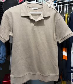 Beige Ribbed Knit Polo Shirt