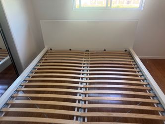 IKEA White Bed Frame with Wood Slats