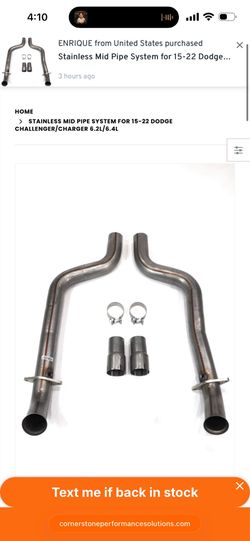 STAINLESS MID PIPE SYSTEM FOR 15-22 DODGE CHALLENGER/CHARGER 6.2L/6.4L