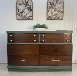 MCM Wood Dresser with Sage Green/Olive  Paint