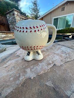 Ceramic Baseball Figural Coffee Mug with Feet, Decorated