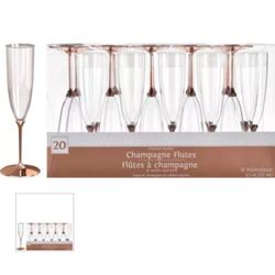 Clear Premium Plastic Champagne Flutes with Rose Gold Stems, 4.5oz, 20ct