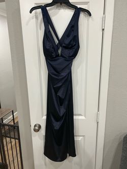 Windsor Size 7 Navy Blue Satin Formal Maxi Dress