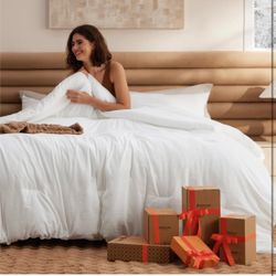 Bedsure Queen Comforter Set, White Soft Prewashed Bedding for All Seasons, 3 Pieces GentleSoft™ Bed Set, 1 Lightweight Comforter (90"x90") and 2 Pillo