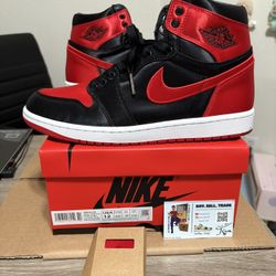 Size 10.5M/12W - CLEAN Air Jordan 1 Retro High OG Satin Bred Black Red