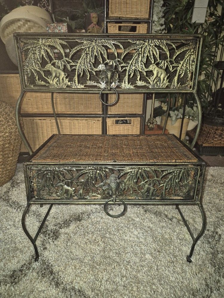 Vintage Wicker And Iron Nesting Tables