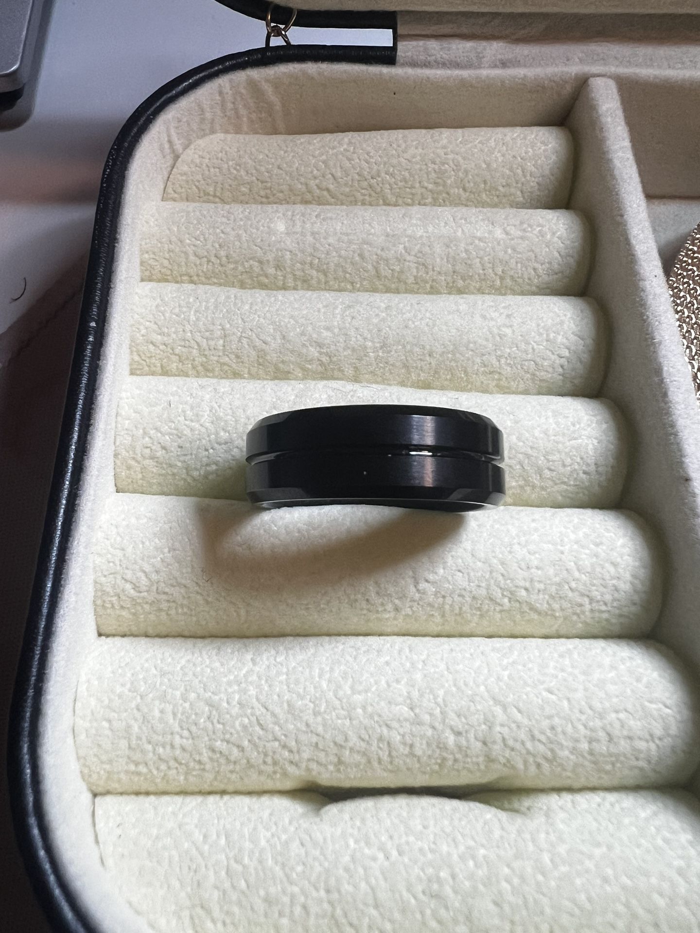 Men's Black Tungsten 8MM Grooved Comfort Fit Wedding Band by Brilliance Fine Jewelry