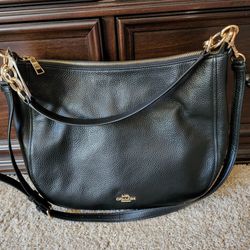 New Black Leather Coach Large Hobo  Bag Handbag Purse