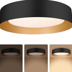 Bargeni 16.5 Inch LED Ceiling Light Fixture, Dimmable Flush Mount Matte Black With Gold Inside, 3000K/Warm White/30W, Modern Light Fixtures Mount for 