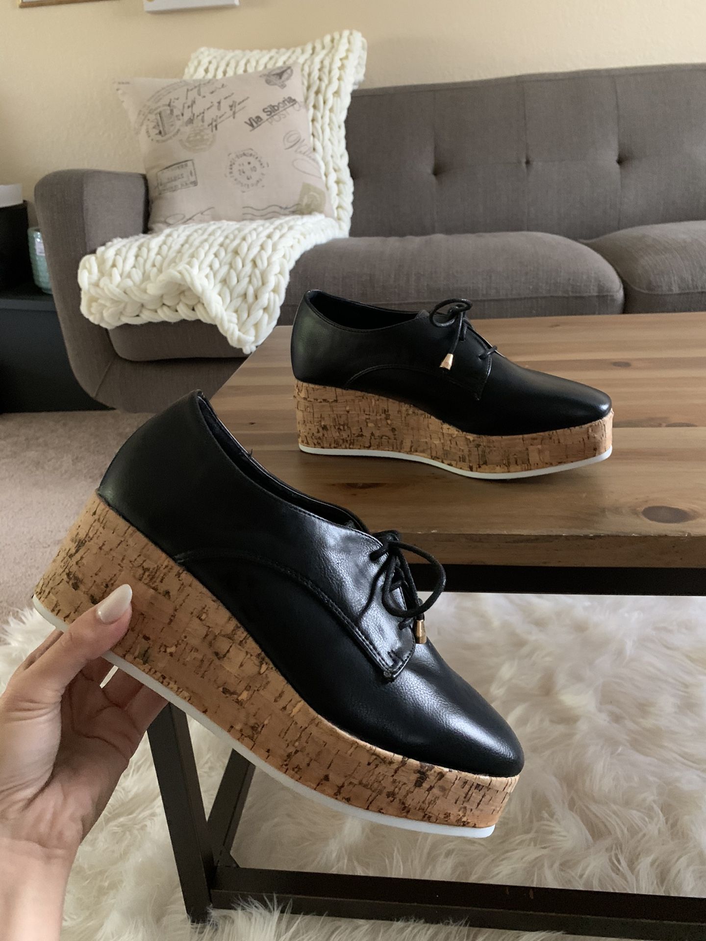 Forever 21 Faux Leather Oxford Wedges