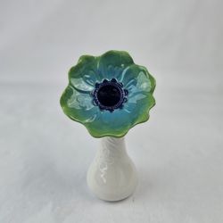 Grasslands Road Ceramic Blue and Green Small Flower Head Bud Vase