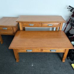 Vintage Wood End Table Coffee Table Console Table Set