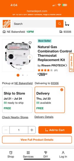 Natural gas combination  control thermostat replacement kit