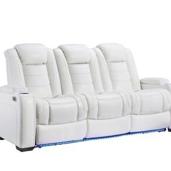 Party Time Power Reclining White Sofa

