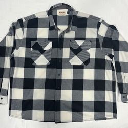 Wrangler Buffalo Plaid Shirt Black White long sleeve Button up fleece Mens 3XL
